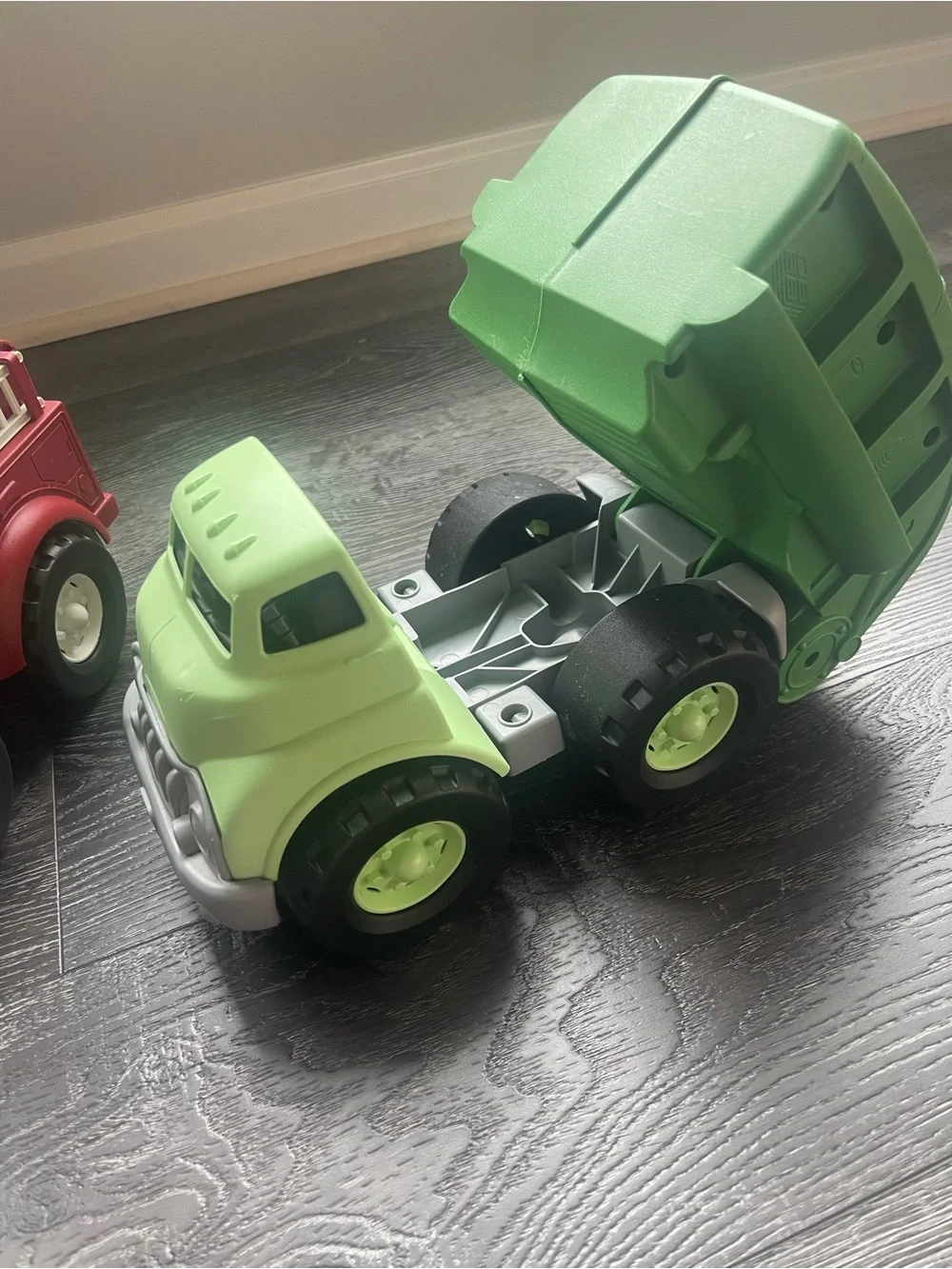 Red and Light Green Kids Toy Trucks Set - Durable Play Vehicles